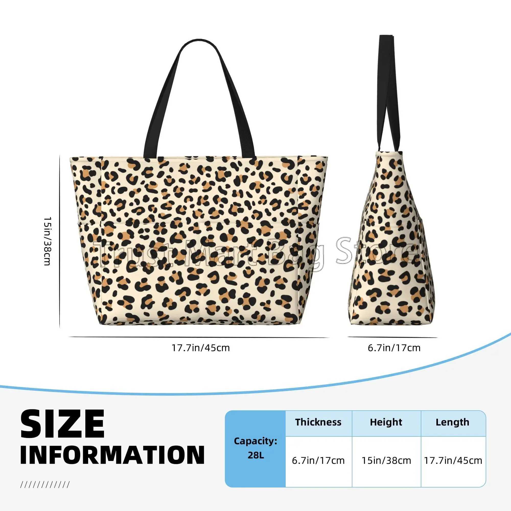 Leopard Print Large Waterproof Beach Bag Womens Beach Handbag Swimming Pool Bag with Zipper and Pocket Used for Travel Vacation Gym Z250219