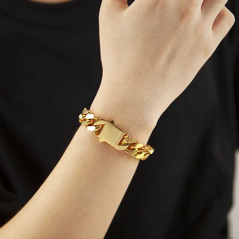 316 Stainl Steel Plated 18k Gold Fashion 8.10.12mm Encrypted Cuban Chain Miami R Hip Hop Mens Bracelet AccoryXJ250219