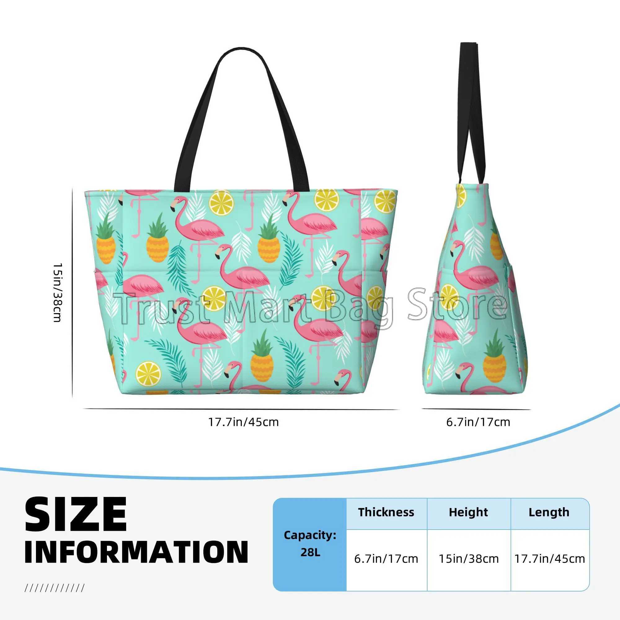 Pink Flamingo Print Large Beach Tote Bag Women Portable Travel Bag Waterproof Sandproof Pool Bag for Swim Gym Grocery Vacation Z250219