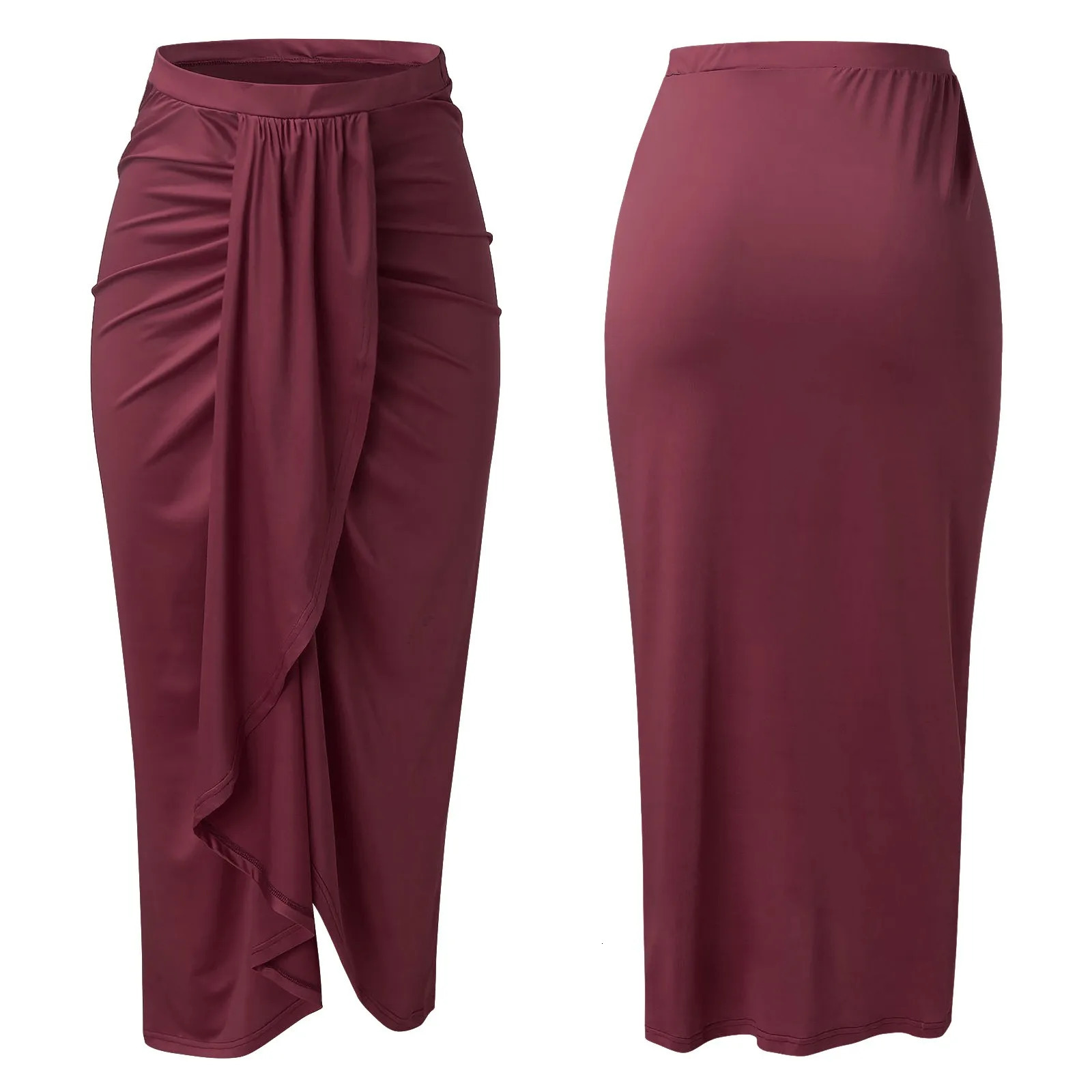 Chic Elegant Party Wine Skirt Asymmetrical Casual Slit Wrap Elastic High Waist Maxi Draped Skirts 2023 Women 250220