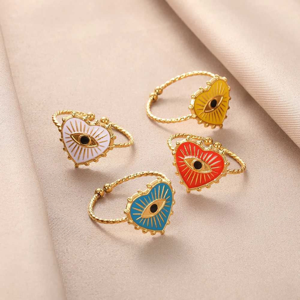 Turkish Evil Eye Rings for Wen Stainless Steel Gold Color Adjustable Ring Aesthetic Jewelry Gift rings woman X250220