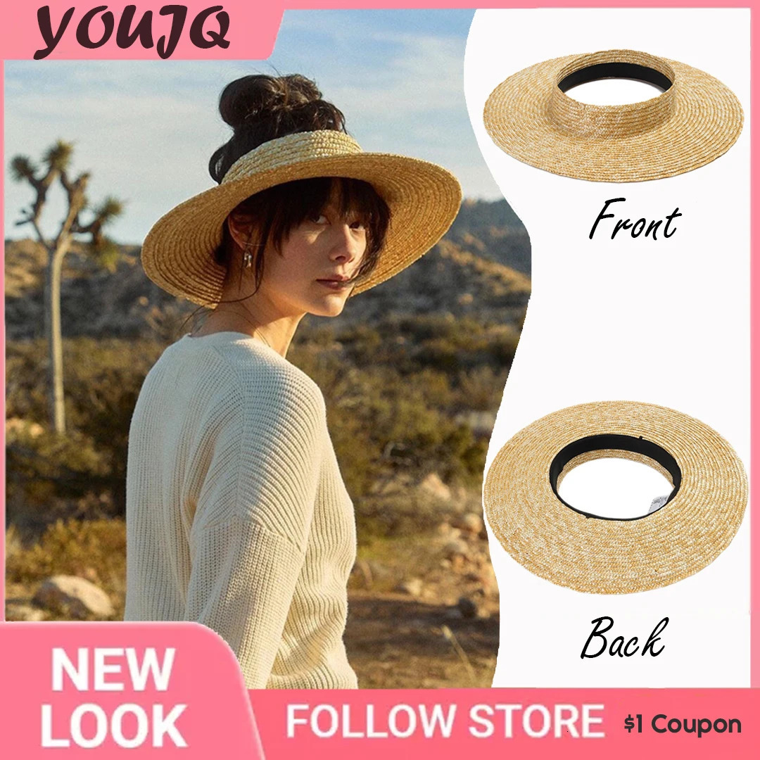 Summer Parent-child French Vintage Empty Top Straw Hats For Women Beach Breathable Top Caps Childrens Straw Big Brimmed Hats 250219