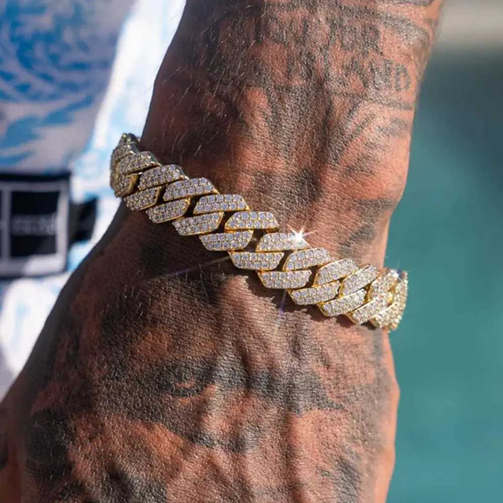 14MM d Prong Link Cuban Chain Bracelets for Men Women Full Rhinestones Chunky Miami Cuban Bracelet Punk Hip Hop Jewelry GiftXJ250219