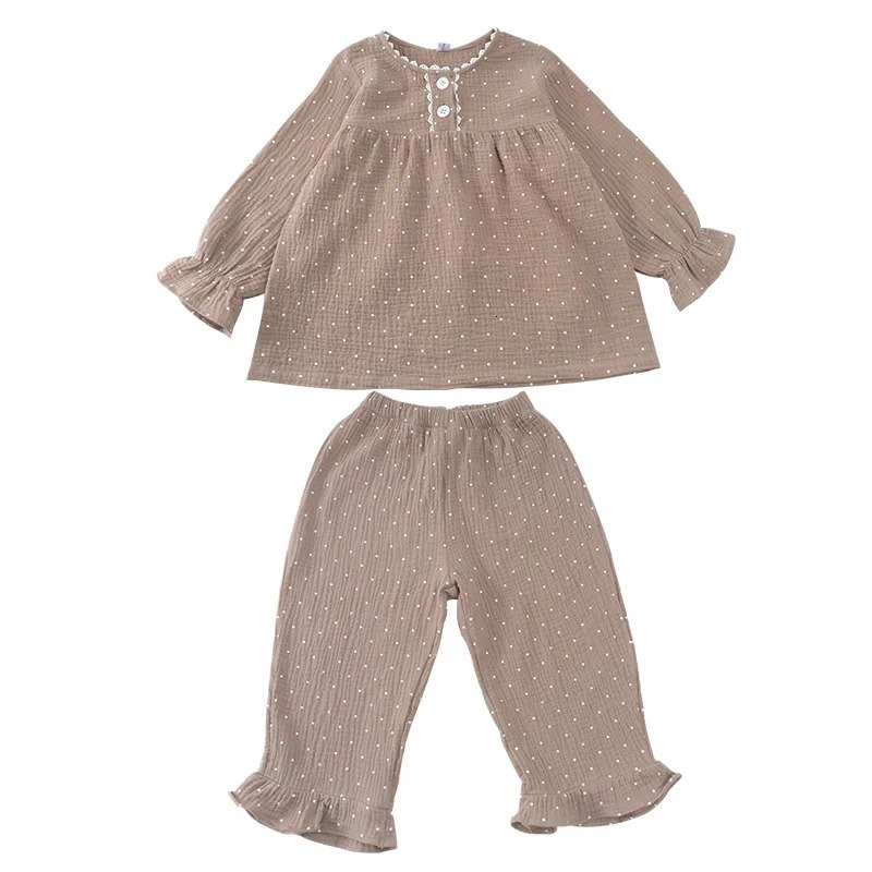 Childrens Boy Pajamas Spring Autumn Cotton Gauze Thin Long Sleeved Dot 2PCS Set 1-10 Years Baby Boys Air Conditioned Homewears 250220