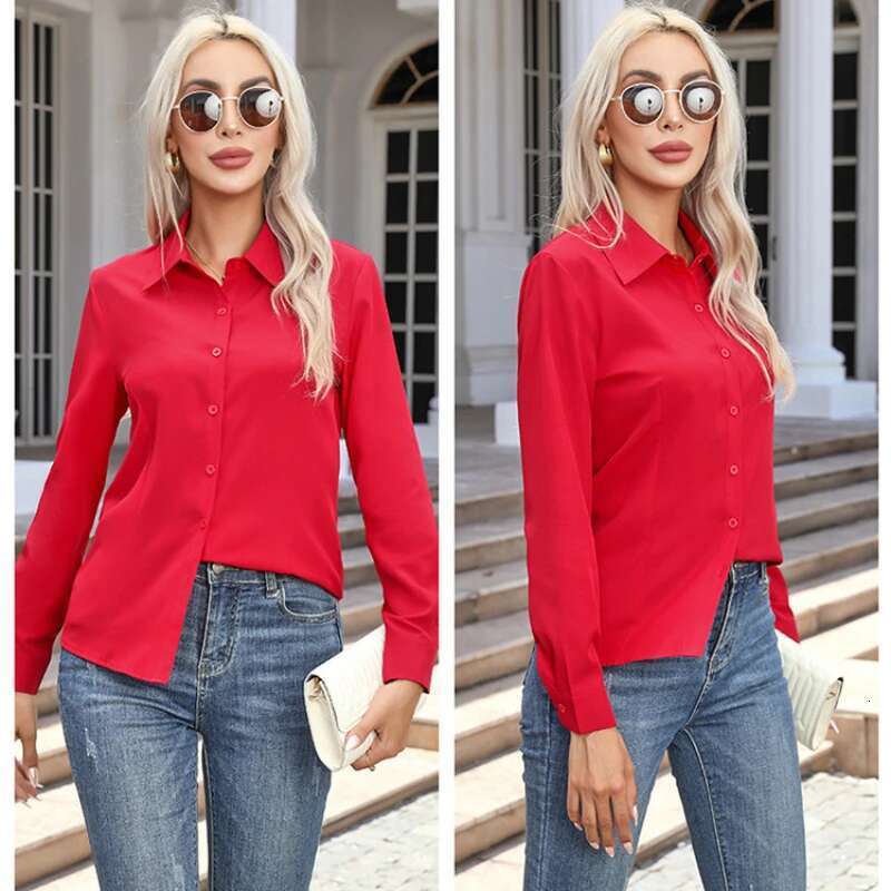 White Fashion Business Shirts Office Lady Long Sleeve Blouse Slim Women Clothing Button Up Shirt Basic Ladies Tops