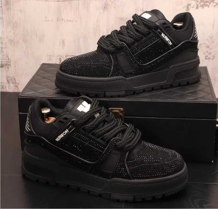 Sneakers Casual Mens Designer Punk Bling Board Shoes Fashion Microfiber Leather Breathable Height Increased Flat Platform ShoesC250219