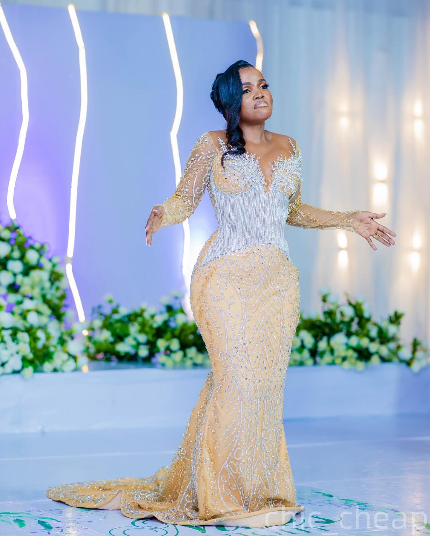 Champagne Mermaid Prom Dresses 2025 Illusion Beaded Crystals Evening Formal Party Second Birthday Engagement Gowns Plus Size Dress For Special Occasio
