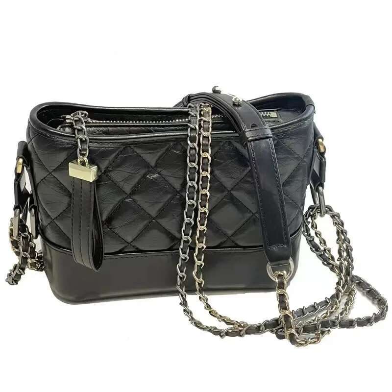 2023 New Cf Genuine Leather Tweed Style Crossbody Versatile Women's Shoulder Bag Fashionable Handbag Chain
