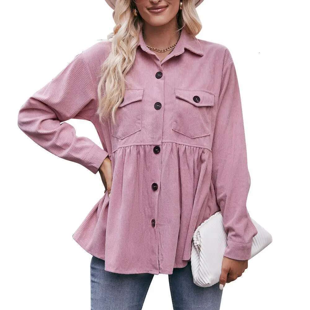Autumn Winter Women's Corduroy Shirt 2024 New 2 Pocket Lapel Single-Breasted Thicken Blouses Female Warm Long Sleeve T-Shirt