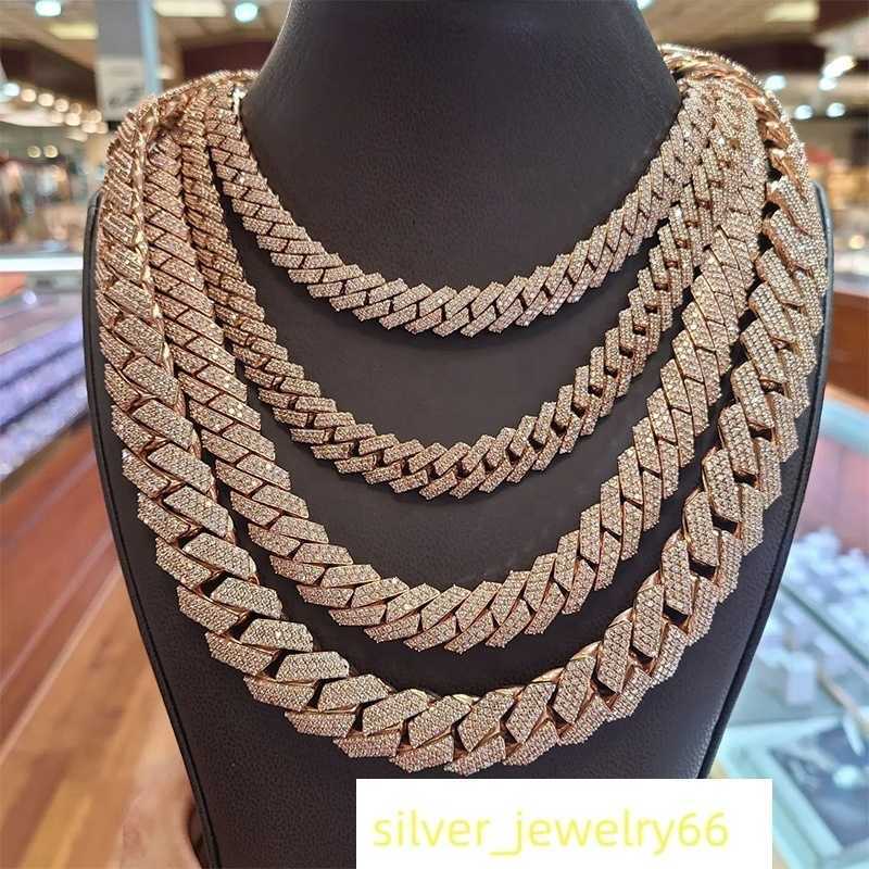 Hip Hop 2 Row 10mm VVS D Color Moissanite Silver 925 Plated 18K Rose Gold Moissanite Cuban Link Chain for Man