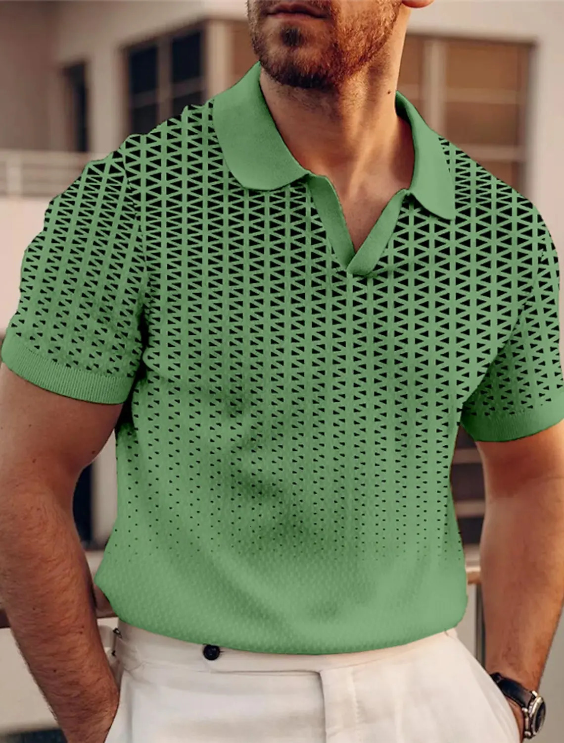 Mens Geometric Golf Shirt Short Sleeved Polo Shirts Collared Shirts Business Casual Vacation Wear Formal 3D Prints Tops 250219