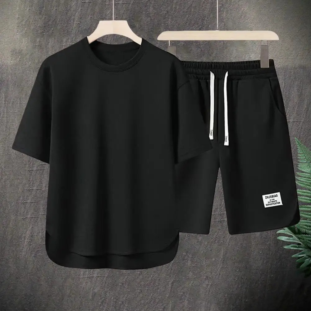 Mens Korean Fashion Waffle Two Piece Set Summer Short Sleeved Tshirt And Shorts Loose Sets Men Clothes Tracksuits 250220