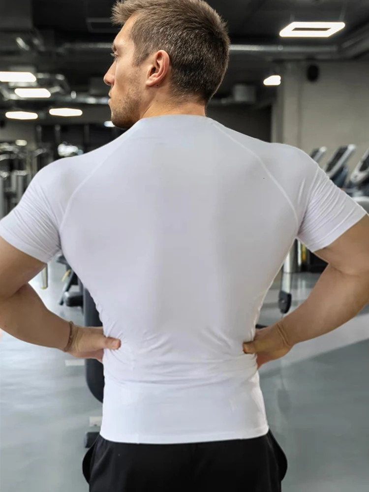 Fashion Plain Tops Tees Fitness Mens T Shirt Short Sleeve Muscle Joggers Bodybuilding Tshirt Male Gym Clothes Slim Fit 250220