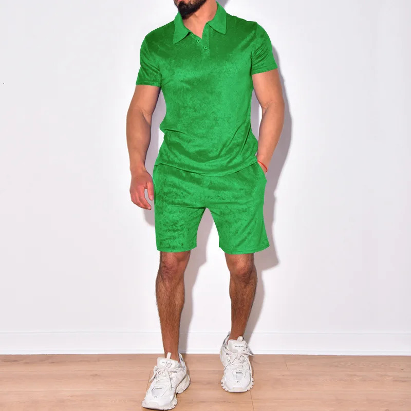 Summer Short Sleeved Shorts Set Mens Casual Loose Collar T-shirt Large Polo European and American Short Sleeved Set Mens 250220
