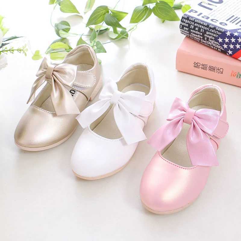 Girls Children Kids Pink White Leather Shoes For Flower Girls Wedding Latin Princess Shoes New 2021 8 10 12 Years old X250220