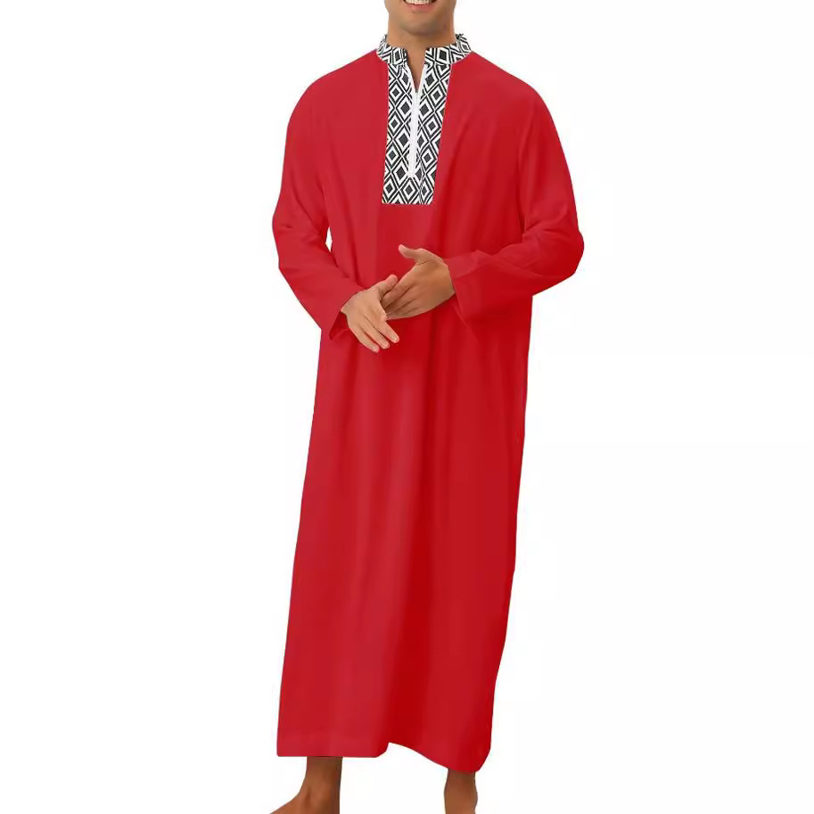 Ethnic Clothing New Muslim Middle East Arab Dubai Malaysian Men's Loose Robe Pocket Zip Shirt