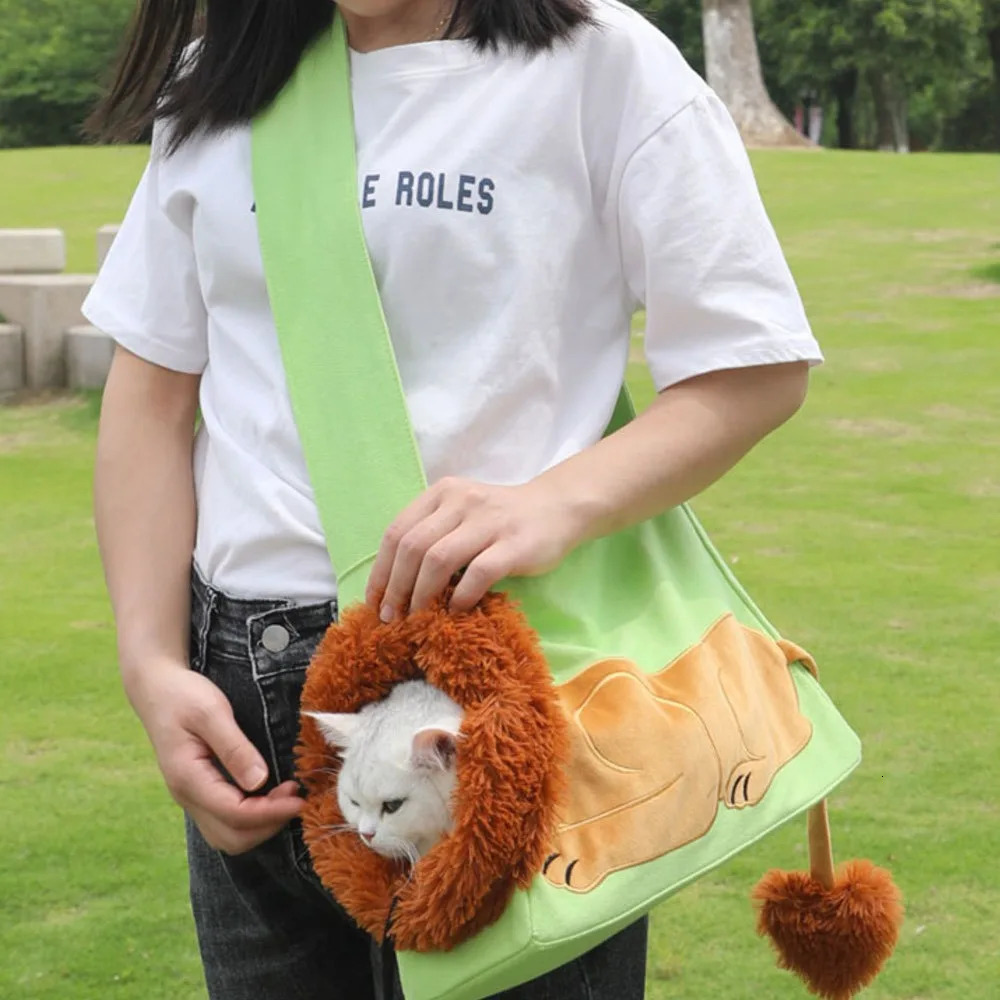 Pet Canvas Shoulder Bag Lion Shaped Dog Comfortable Cats Carrying Pouch Handbag Puppy Messenger Bag For Outdoor Travel 250217