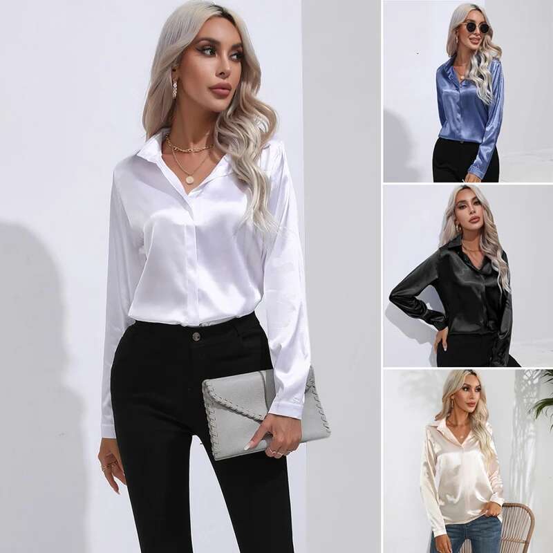 Satin Silk Button Down For Women Dress Long Sleeve Blouses Female Shirts