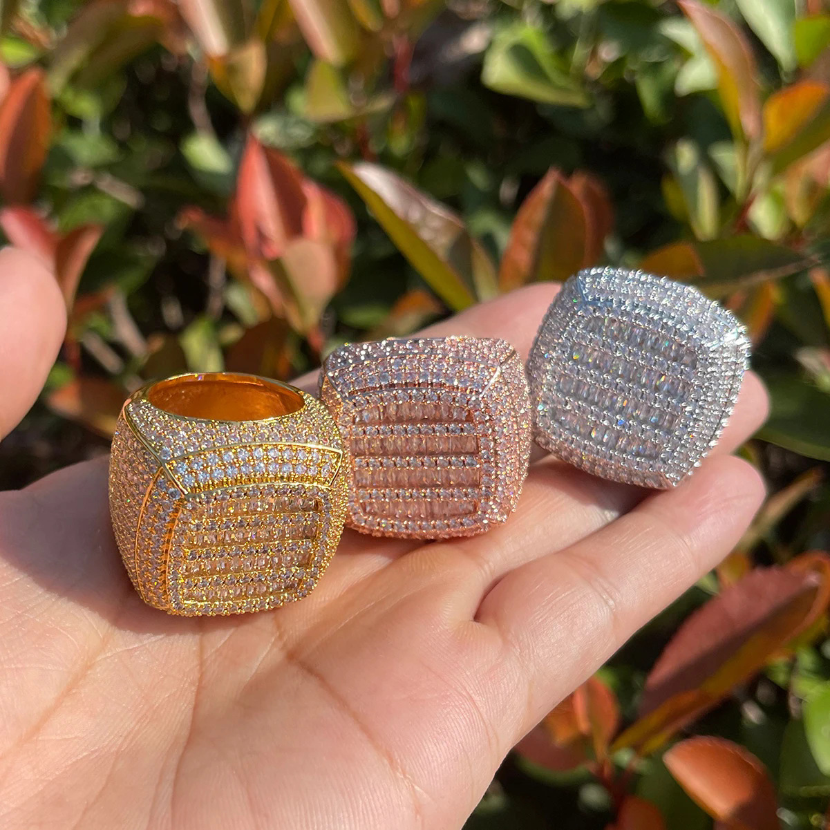 Hip Hop Square Casting Rings TopBling Full 5A T Zircon Real Gold Plated Rap Jewelry for Man