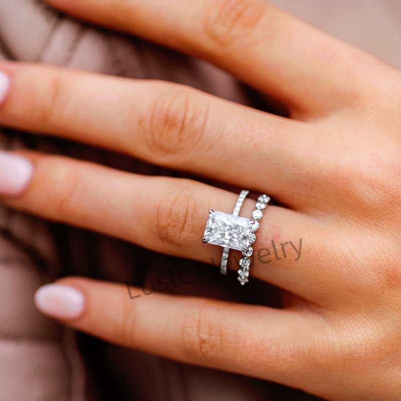 Luster Custom Classic Hidden Halo Design 2ct/3ct White Gold GRA D Color Radiant Moissanite Rings