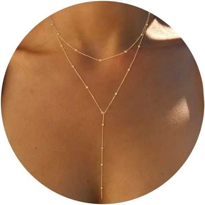 Gold Necklace for Women 14k Gold Plated/Silver Y-Shed Pendant Necklace Layered Beaded Chain Drop Necklaces For Women GiftXJ250219