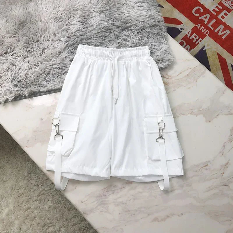 Lucyever Black White Summer Cargo Shorts Women Harajuku Streetwear Unisex Hip Hop Shorts High Waist Baggy Wide Leg Short Pants 250219
