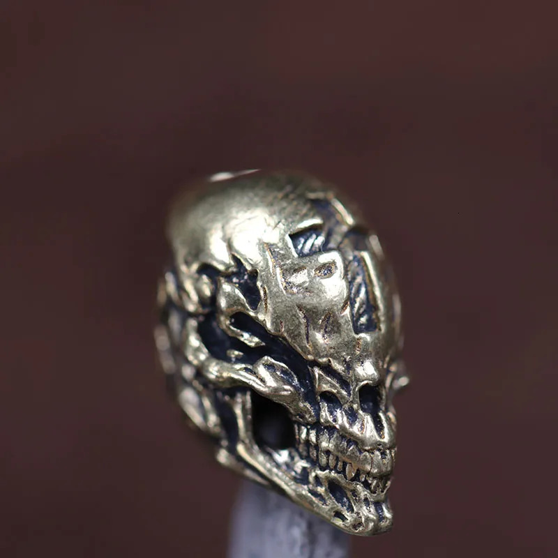 Cross Skull Head Brass Knife Bead EDC DIY Umbrella Rope Weaving Bracelet Pendant Accessories Outdoor Tool Hanger 250213