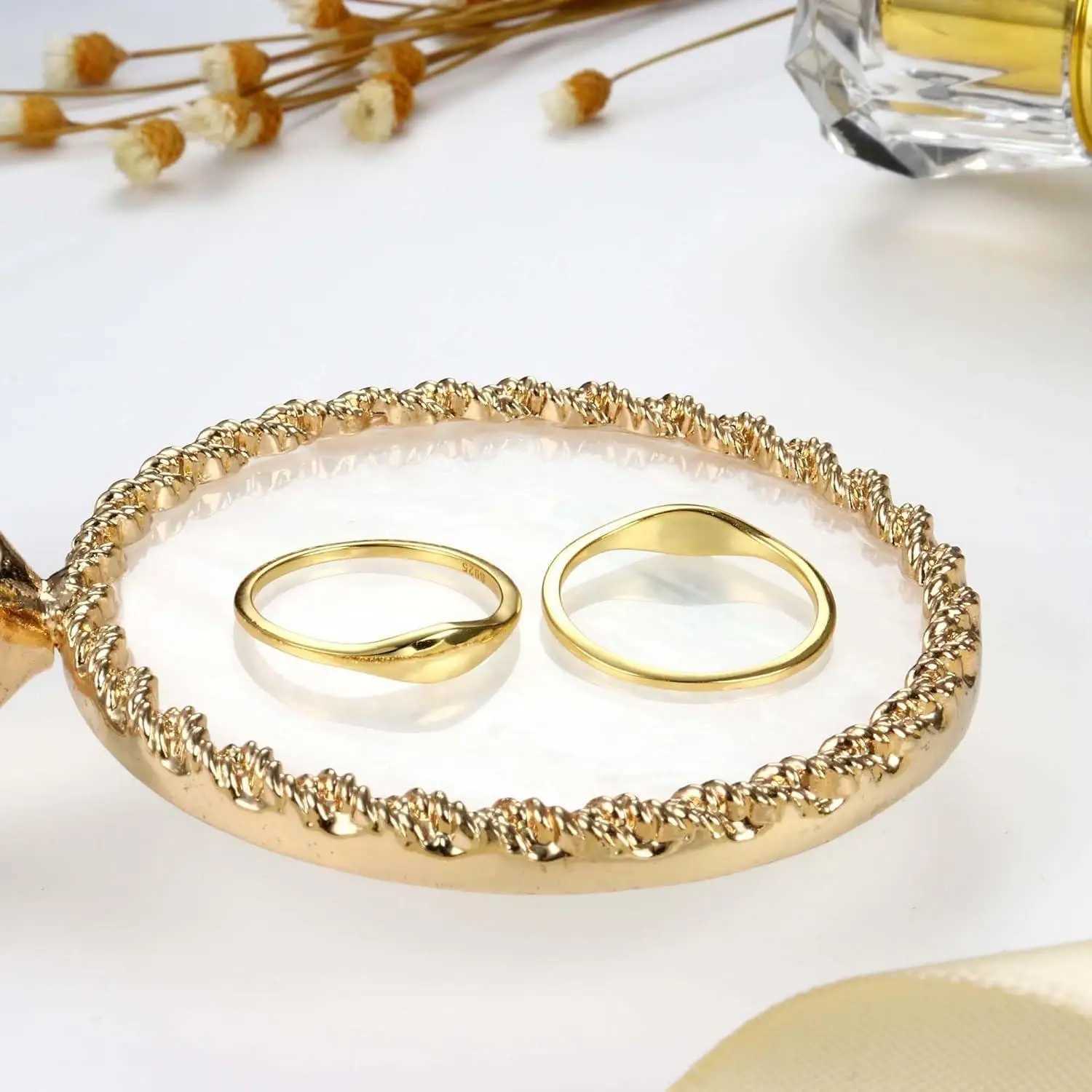 Fansilver 925 Sterling Silver 14K Gold Plated Rings for Wen Non Tarnish Sterling Silver Rings Gold Stacking Band Rings Jewelry X250220