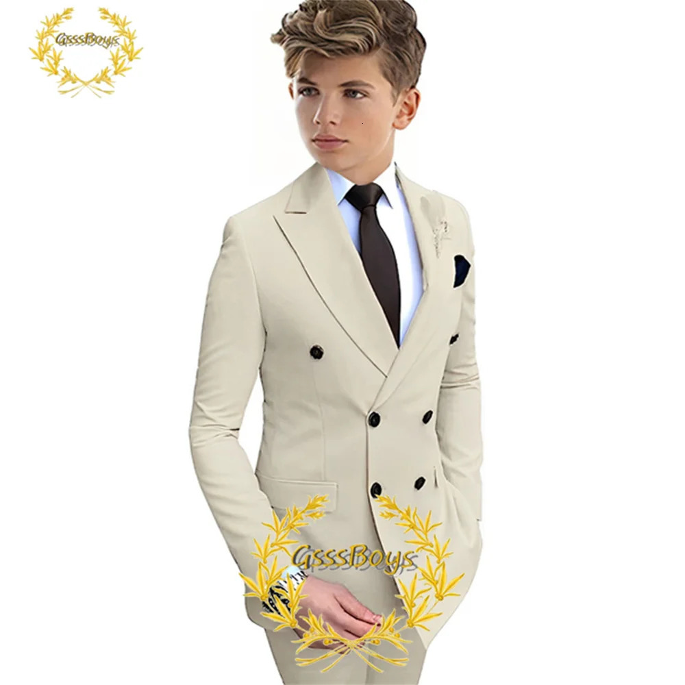 Lavender Boys Suit 2 Piece Double Breasted Jacket Pants Kids Wedding Tuxedo Formal Party Clothes 2-16 Years Old Outfit 250219