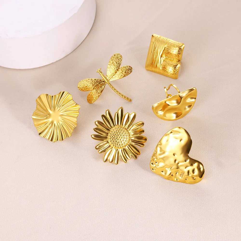 Exaggerated Big Suower Open Ring For Wen Gold Color Stainless Steel Square Ring Bohen Jewelry Wedding Gift X250220