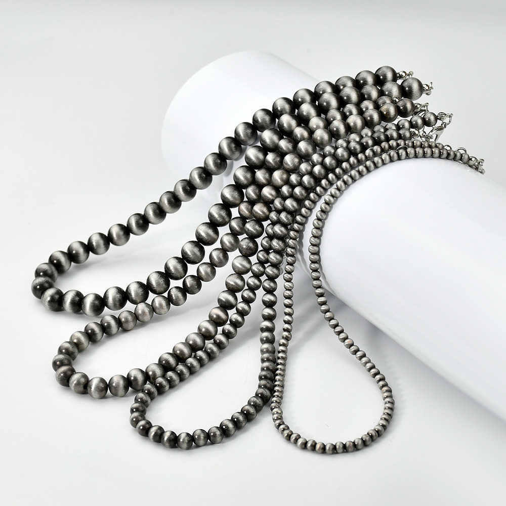Pendant Necklaces Navajo style antique brushed tin CCB round bead necklace popular Western style jewelry for womens niche market H25219