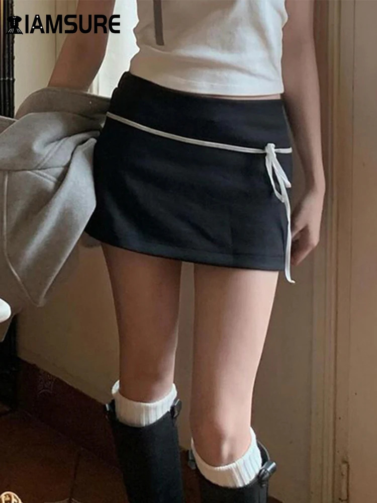 IAMSURE Sweet Basic Patchwork Bandage ALine Skirt Casual Slim LowWaisted Mini 2024 Summer Fashion Streetwear Lady 250220
