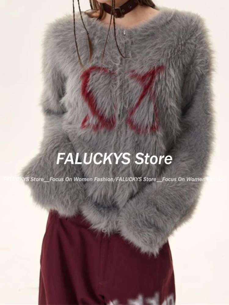 American Retro Streetwear Knitted Cardigan Tops Women Casual Loose Zipper Sweater Autumn Winter Y2k Haruku Vintage Coat New