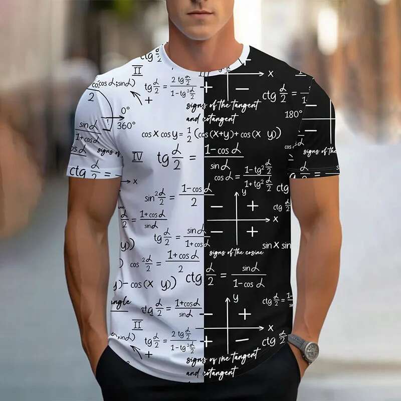 Men's Short Sleeve Round Neck T-Shirt, 3D Printed Clothing, with Mathematical Formula Pattern, Casual, for Summer