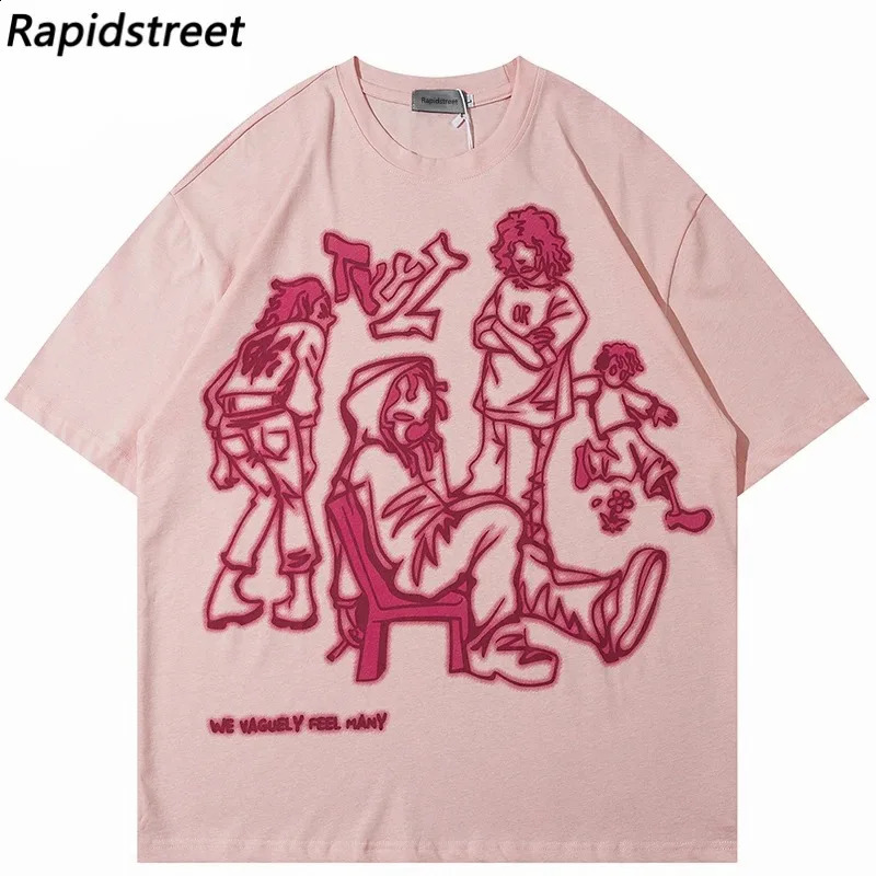 Harajuku Cartoon Girl Cat Japanese Kanji Graphic T Shirt Streetwear Oversized Men TShirt Hip Hop Women Short Sleeve Tops 250218