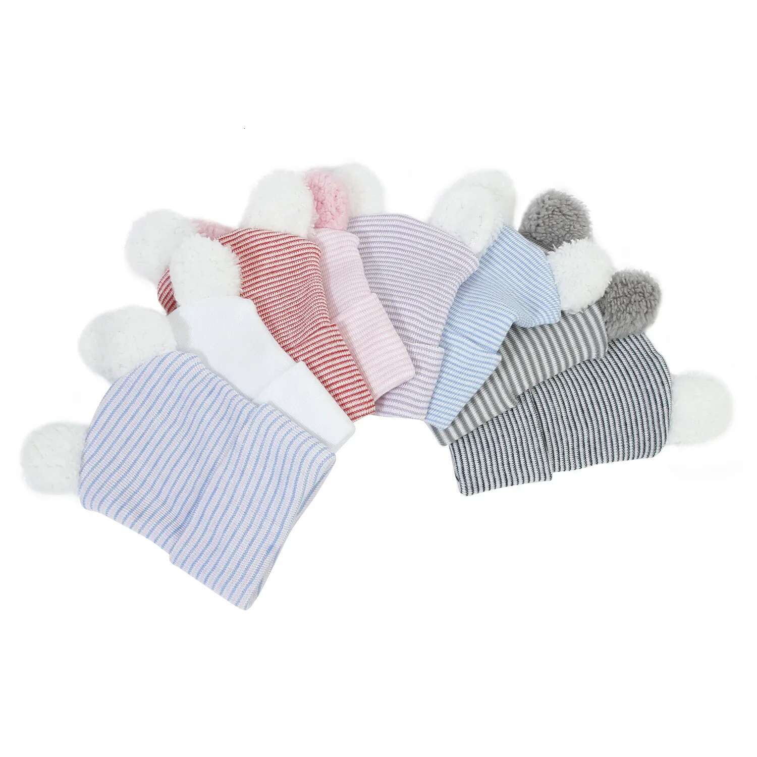 Ddmyshoesvip Newborn Cotton Striped Hat New Born Hospital Turban Beanie Baby Girls Cartoon Bear Toddler Soft Bonnet Bebes Warm Headwrap M