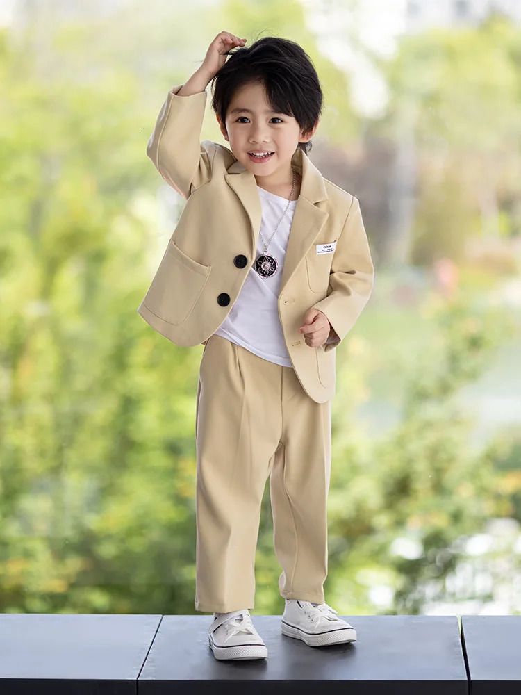 Children Party Host Jacket Pants Pography Suit Flower Boys Formal Speech Ceremony Costume Kids Birthday Wedding Dance Dress 250219