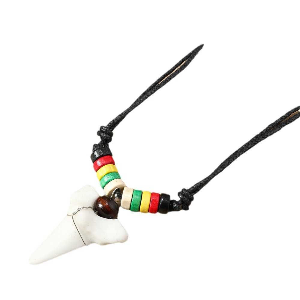Pendant Necklaces Bohemian summer holiday surfing accessories fashionable and personalized wooden beads shark teeth necklace accessories H25219