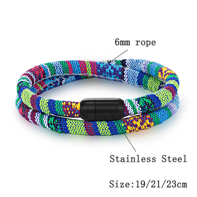 Charm Bracelets Nepalese ethnic wind cotton and linen woven fabric hand rope stainless steel magnet buckle surfer bracelet H25220