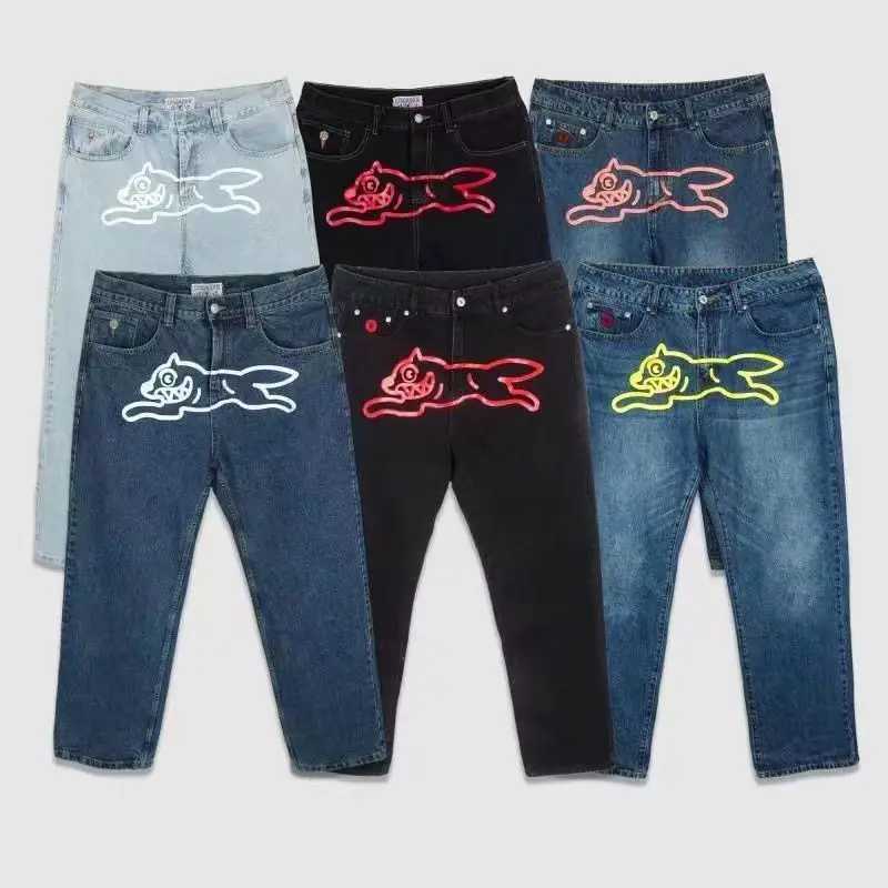 American retro high street ins flying dog loose version wide leg jeans beautiful trendy street washed denim trousers for men X250220