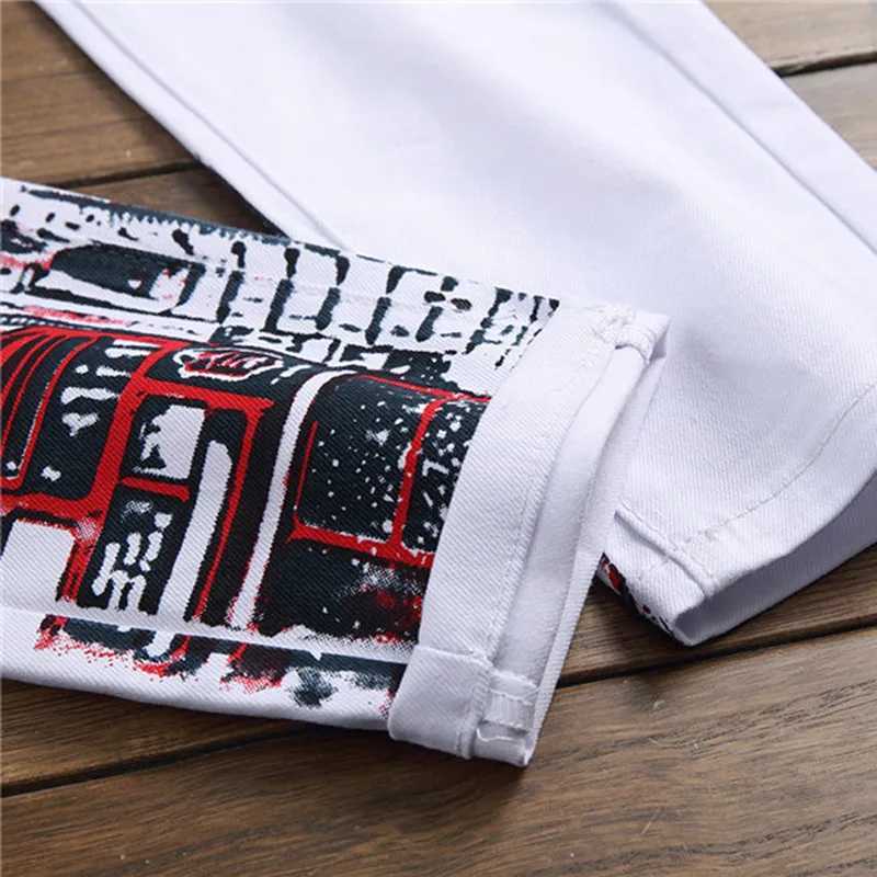 New European-Style Digital Print Men Jeans Slim Fashionable Trousers Stretch Pants Small Feet Casual High Quality Denim Pants X250220