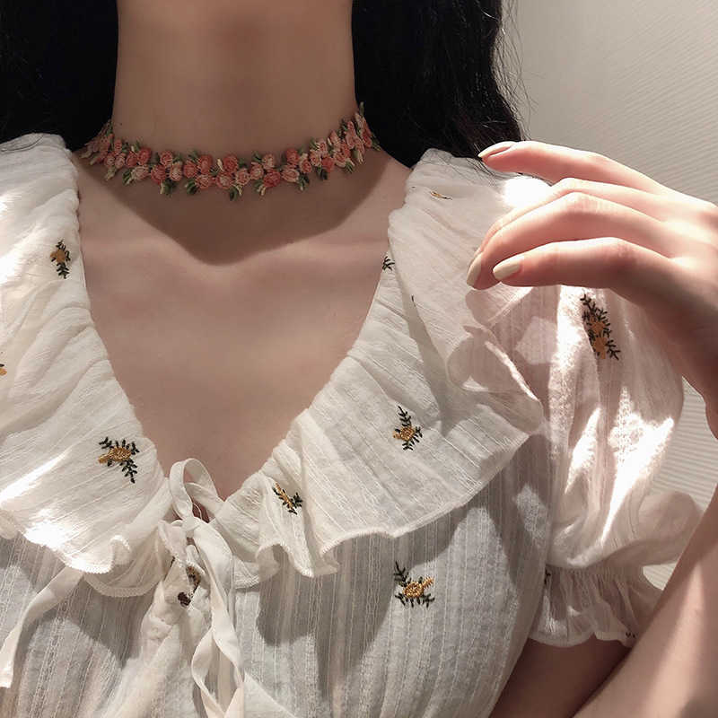 Pendant Necklaces Lace Sen neck strap Necklace ins super fairy temperament flower Collar Choker short collarbone neck chain female H25219