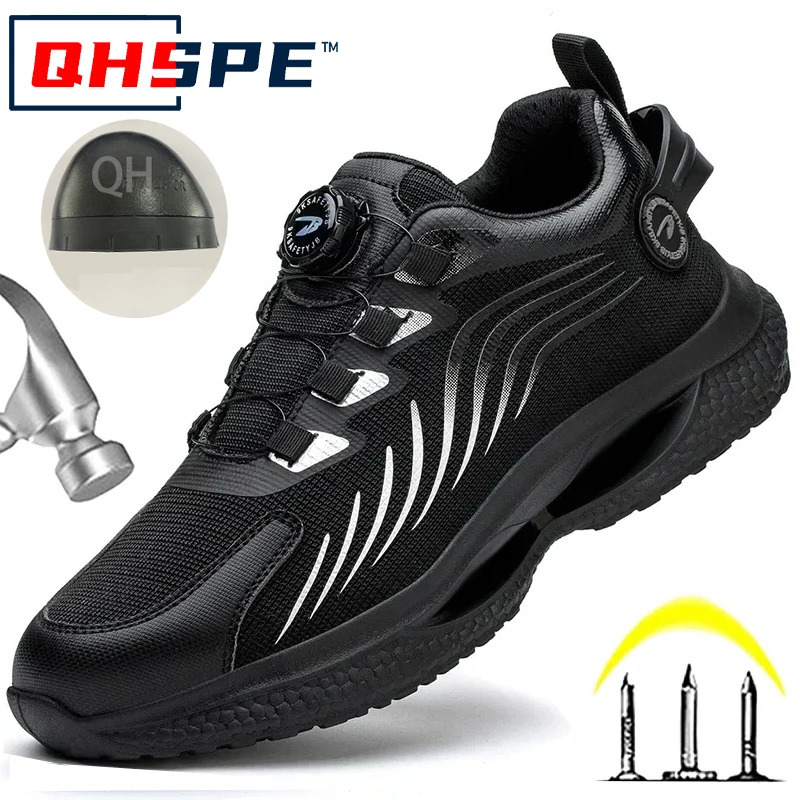 Rotating Button Safety Shoes Men Antismash Antipuncture Work Fashion Sport Security Protective Boots 250219