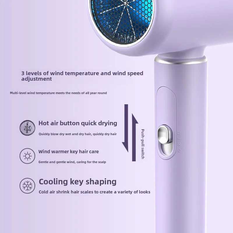 High speed hair dryer with low noise and high power suitable for use in family salons and dormitories. Portable hair dryer is a popular gift W250220