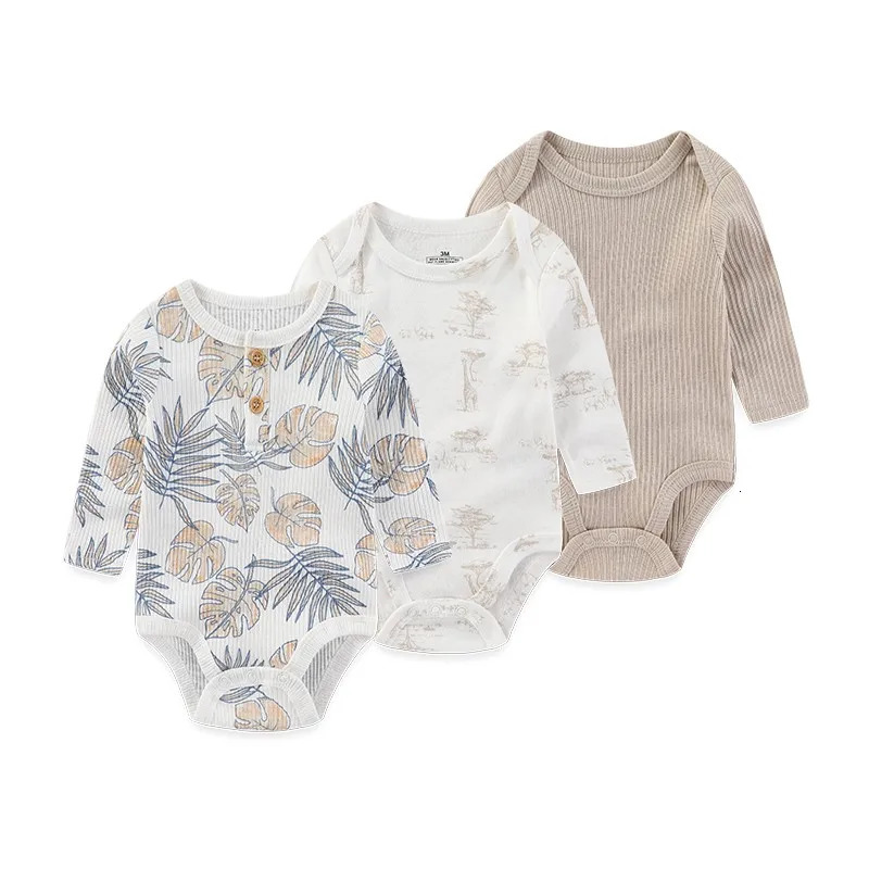 100% Cotton Jumpsuits 3Pieces born Baby Boy Clothes Cartoon Bodysuit Print Long Sleeve Baby Girls Clothes 0-12M Spring Autumn 250220