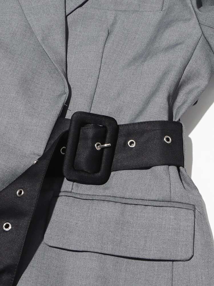 Fashion Patchwork Belt Blazer For Women Notched Collar Long Sleeve Spliced Button Designer Blazers Female Solid New
