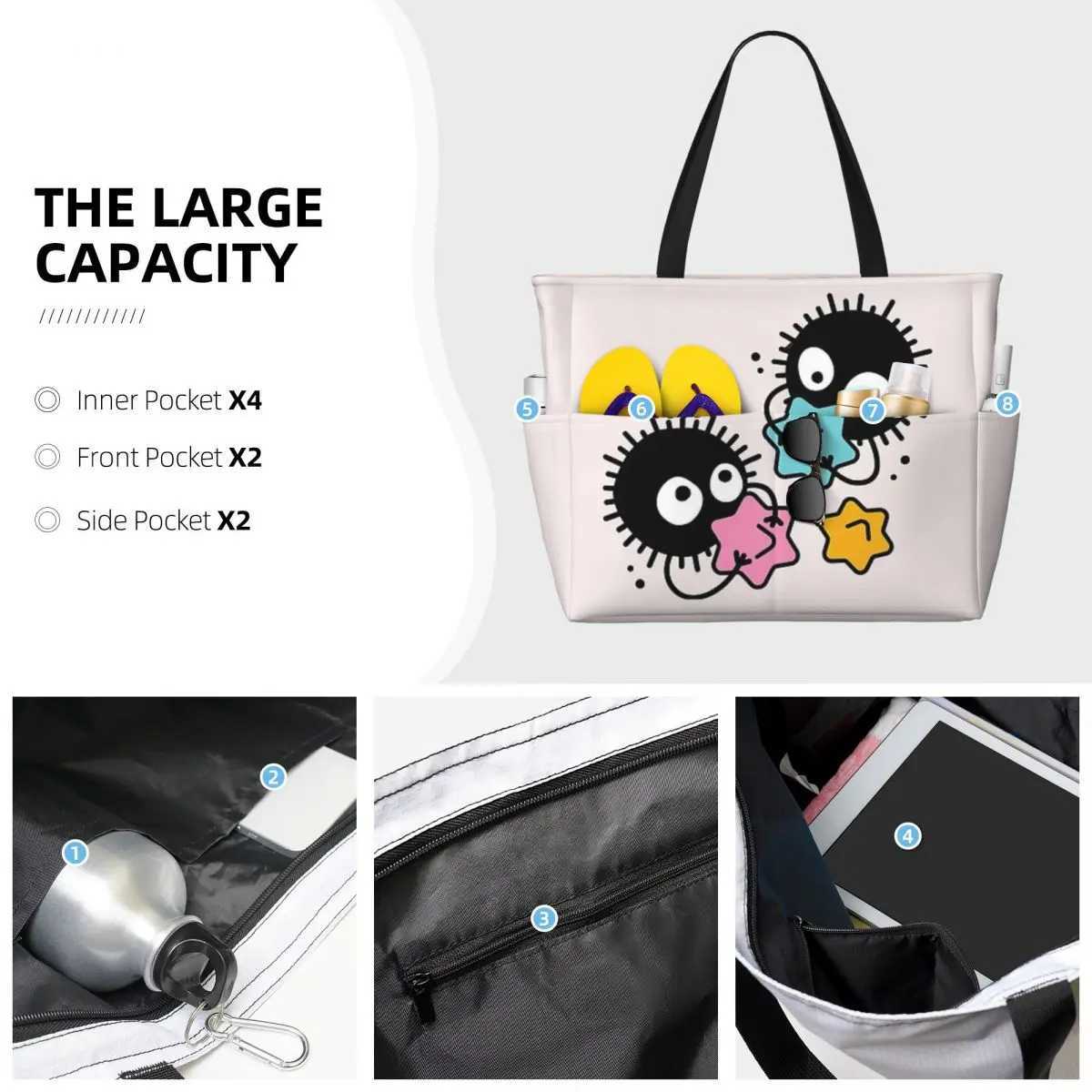 Large travel bag waterproof beach bag Soot Studio Ghibli Pool gym tote or camping bag Z250219