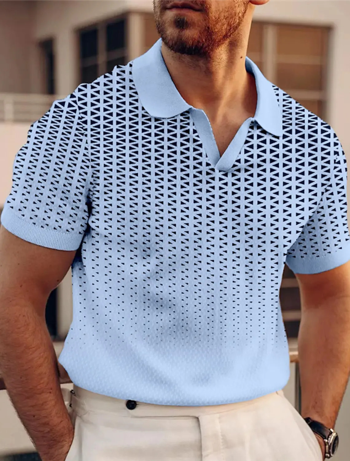 Mens Geometric Golf Shirt Short Sleeved Polo Shirts Collared Shirts Business Casual Vacation Wear Formal 3D Prints Tops 250219