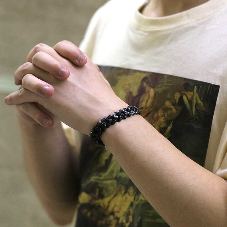 Luxury Men Prong Settling 12mm Miami Cuban Bracelet 3 Rows Black Gold Men Moissanite Cuban Link Chain in 925 Silver