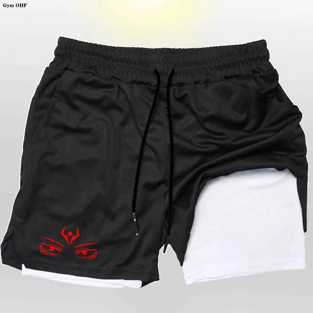 Anime Mens Shorts Double Layer Fitness Shorts Men Gym Training 2 in 1 Sport Shorts Quick Dry Workout Jogging Double Deck Summer X250220